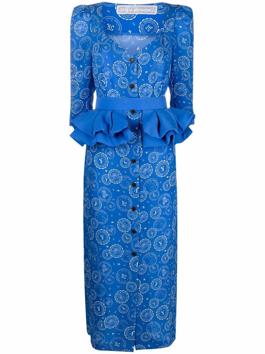 Logo-Print Ruffled Midi Dress
