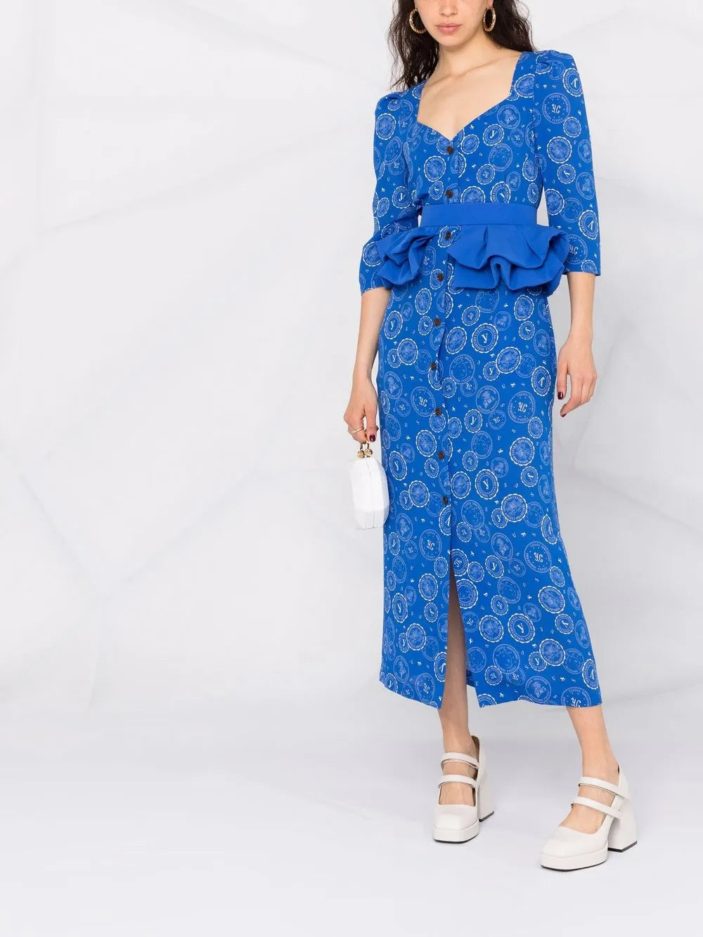 Logo-Print Ruffled Midi Dress