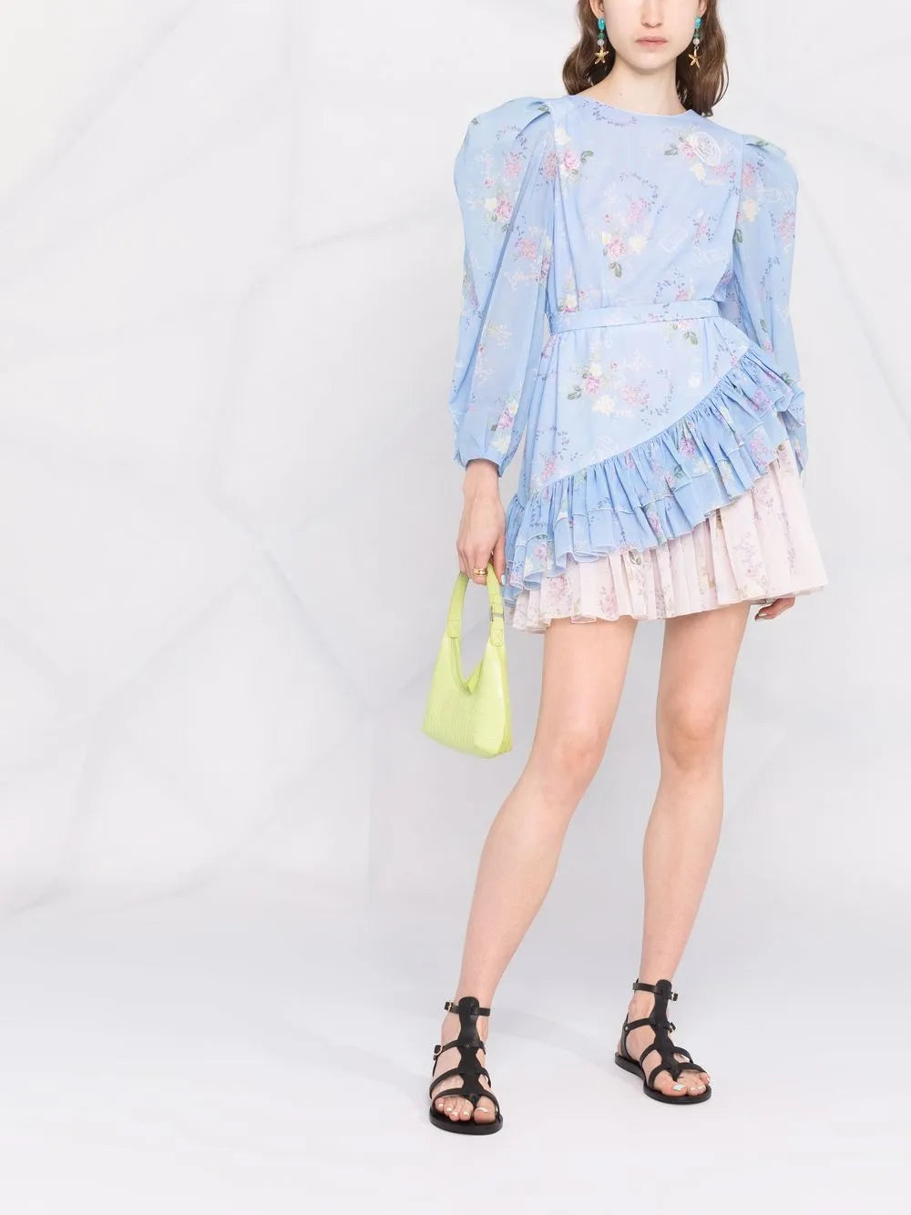 Floral-Print Two-Tone Mini Dress