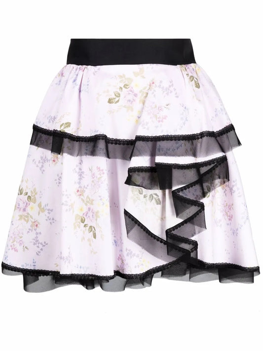 Asymmetric Floral-Print Mini Skirt