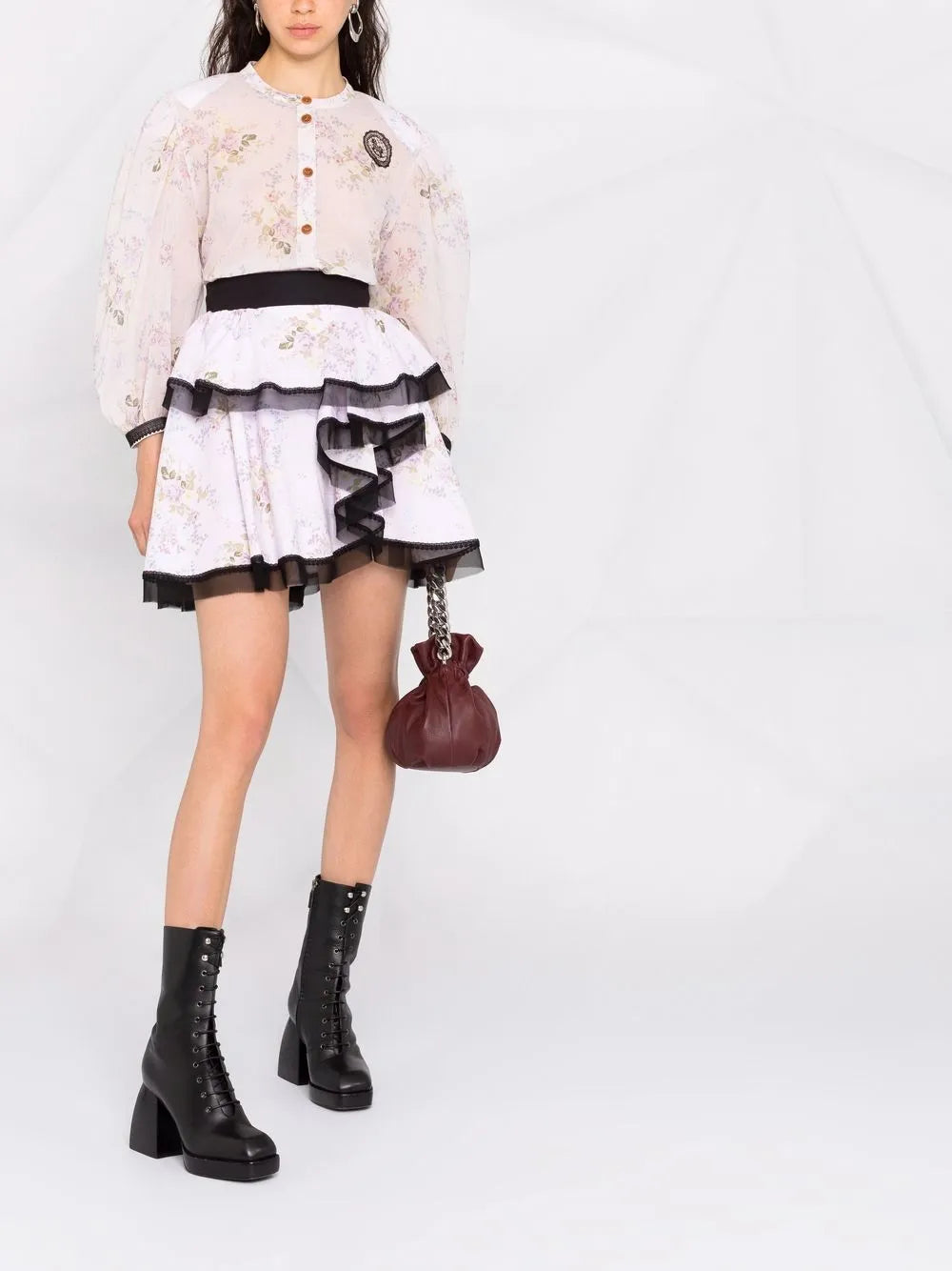 Asymmetric Floral-Print Mini Skirt