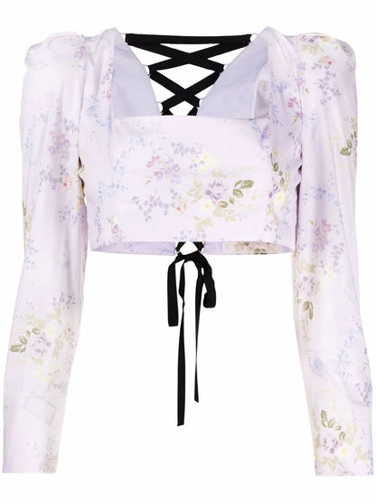 Cropped Floral-Print Blouse