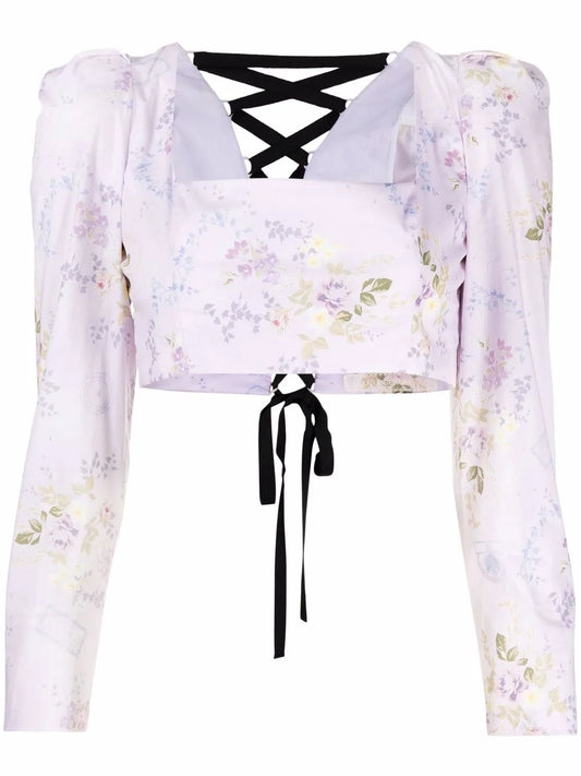 Cropped Floral-Print Blouse