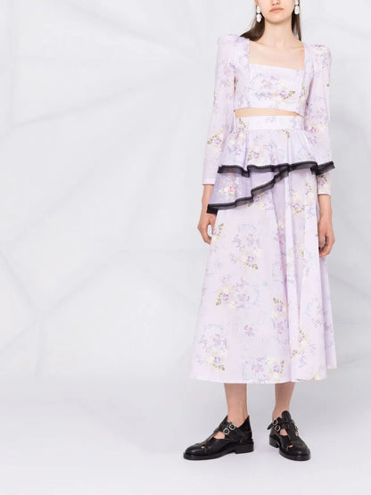 Cropped Floral-Print Blouse