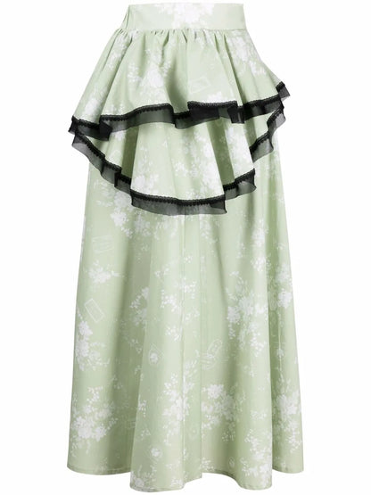 Asymmetric Floral-Print Skirt