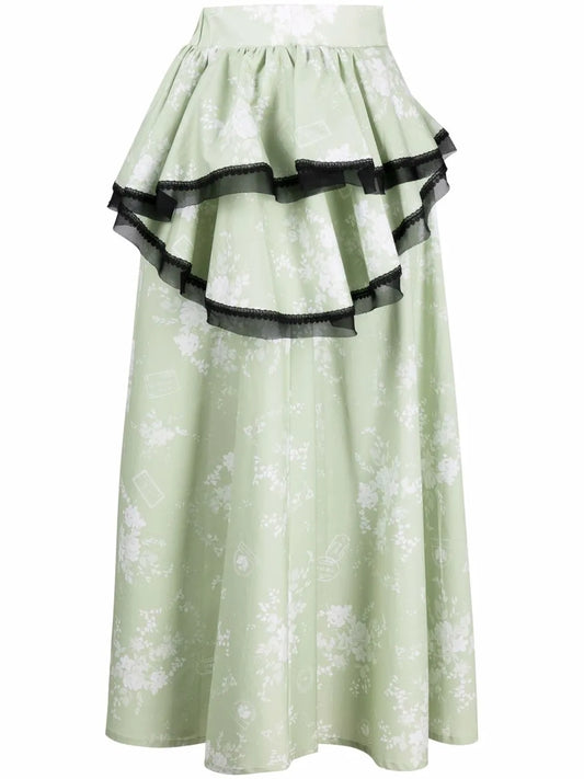 Asymmetric Floral-Print Skirt