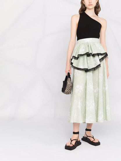 Asymmetric Floral-Print Skirt