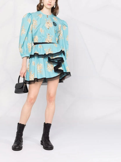 Asymmetric Floral-Print Skirt