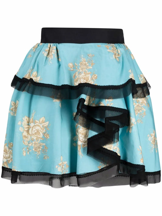 Asymmetric Floral-Print Skirt