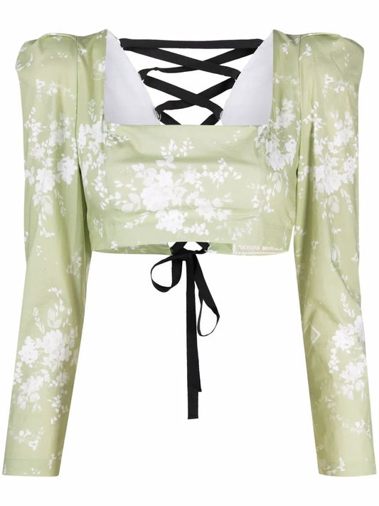 Cropped Floral-Print Blouse