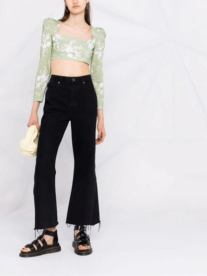 Cropped Floral-Print Blouse