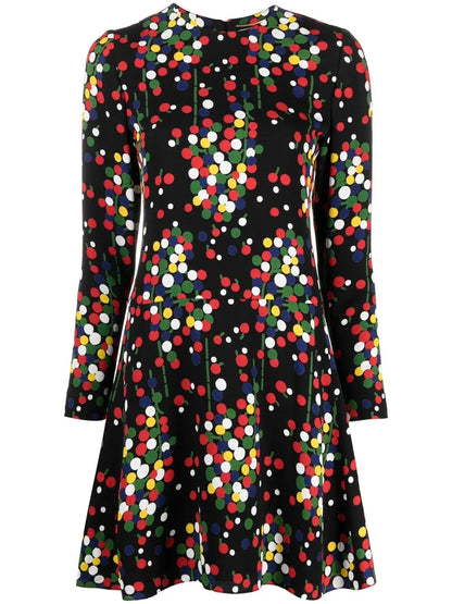 Long-Sleeve Polka-Dot Print Dress