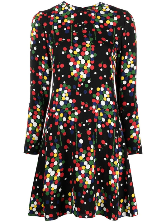 Long-Sleeve Polka-Dot Print Dress