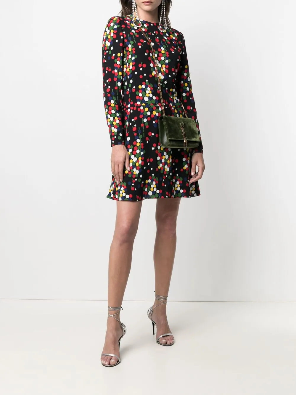 Long-Sleeve Polka-Dot Print Dress