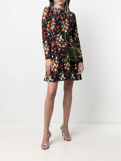 Long-Sleeve Polka-Dot Print Dress