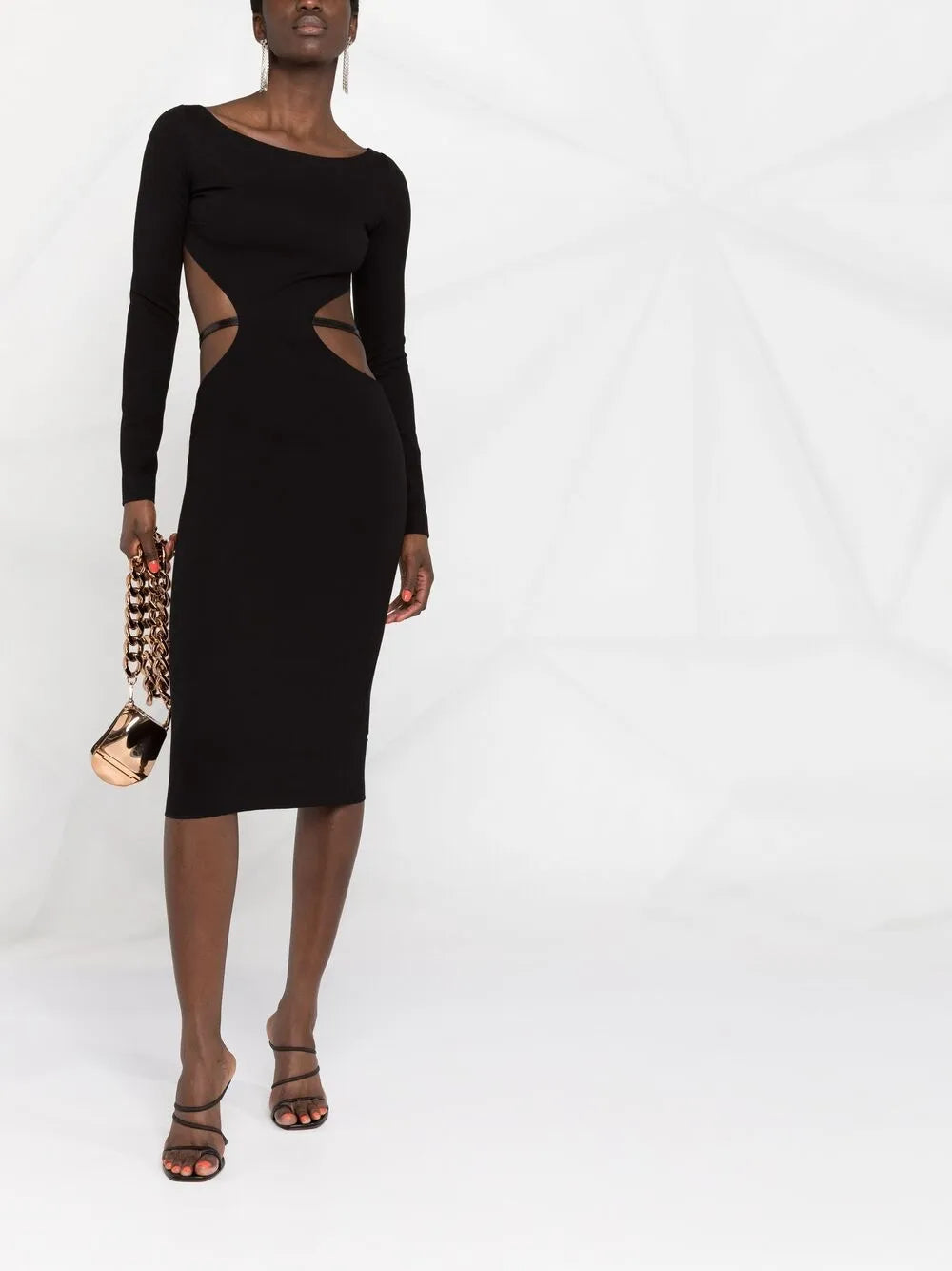 Long-Sleeve Cut-Out Midi Dress