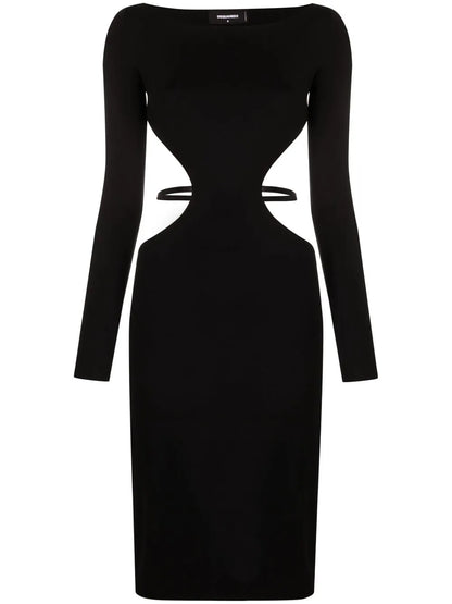 Long-Sleeve Cut-Out Midi Dress