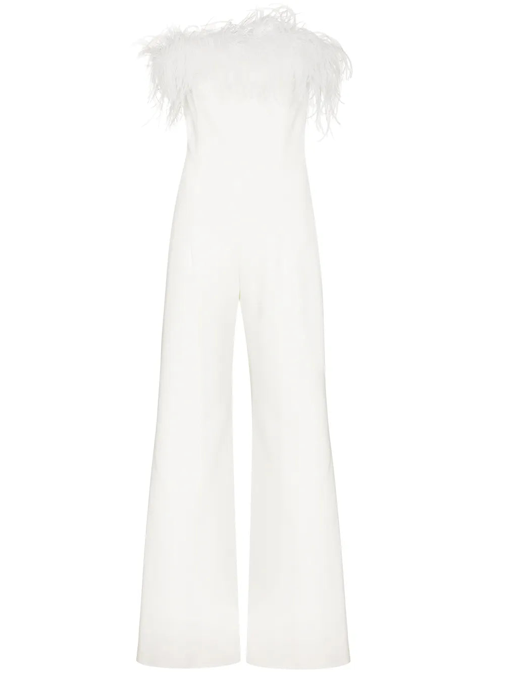 Taree Feather-Trim Strapless Jumpsuit