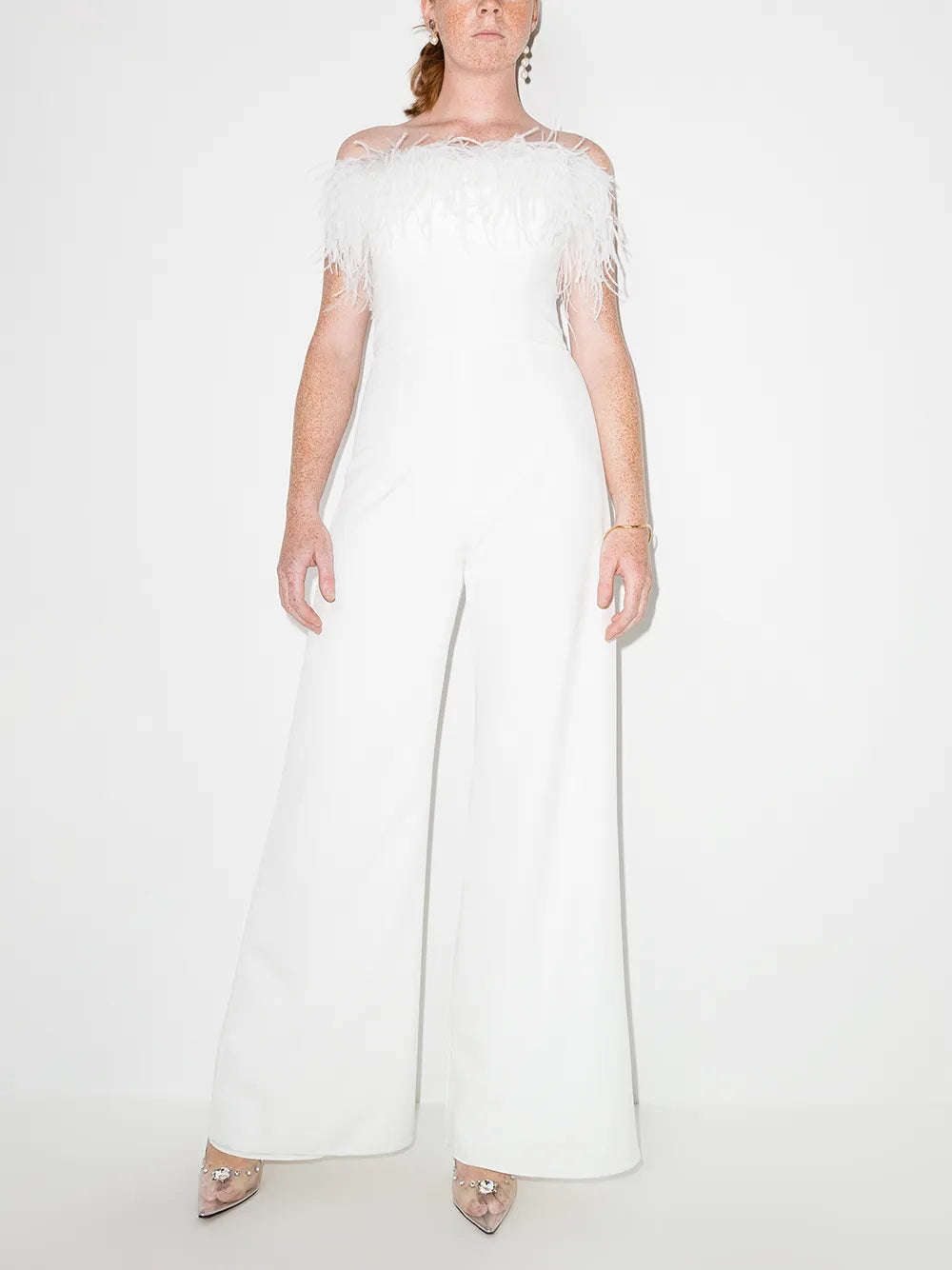 Taree Feather-Trim Strapless Jumpsuit