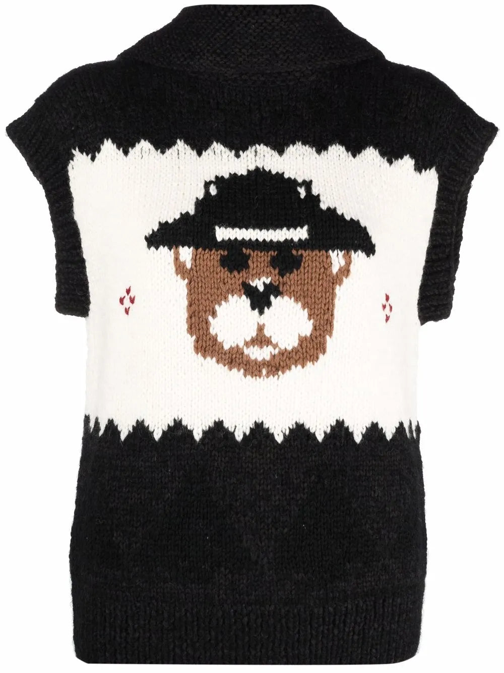Intarsia-Knit Sleeveless Cardigan