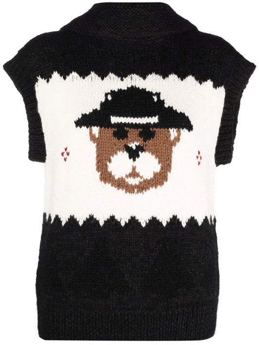 Intarsia-Knit Sleeveless Cardigan