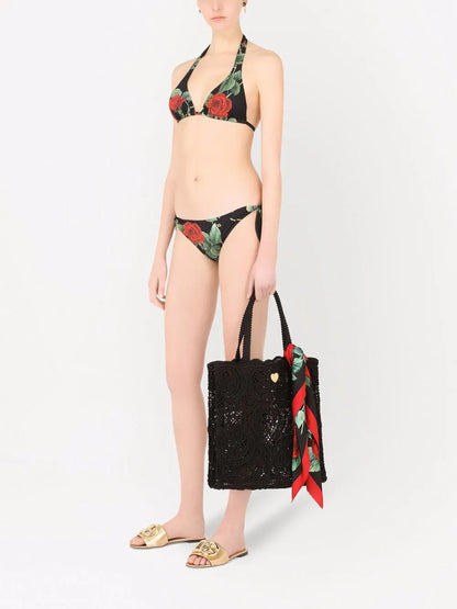 Rose-Print Triangle Bikini Top