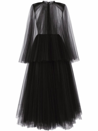 Cape-Detail Tulle Midi Dress
