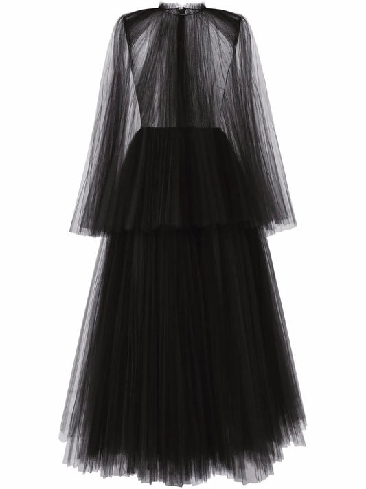 Cape-Detail Tulle Midi Dress