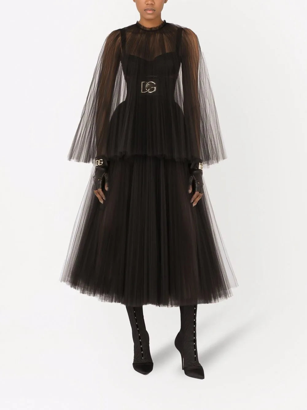 Cape-Detail Tulle Midi Dress