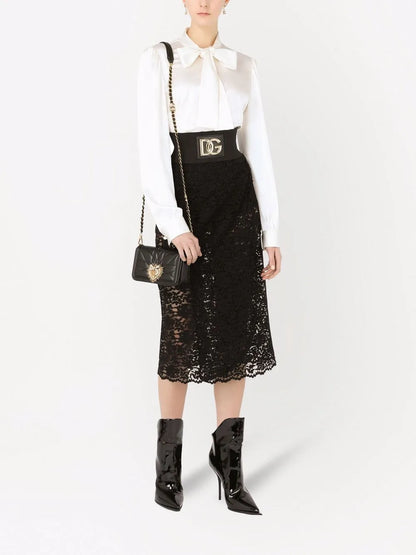Floral-Lace Midi Skirt