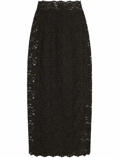 Floral-Lace Midi Skirt