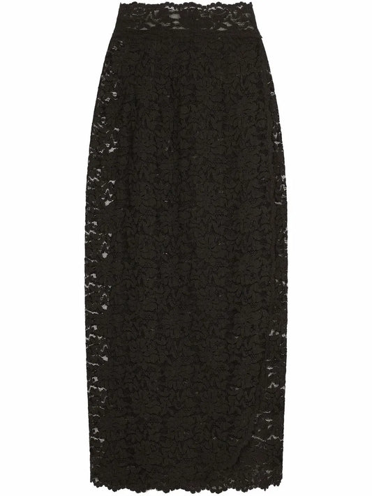 Floral-Lace Midi Skirt