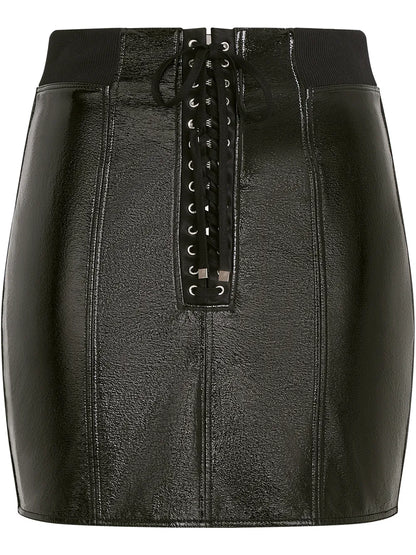 Eyelet-Detail Coated Miniskirt
