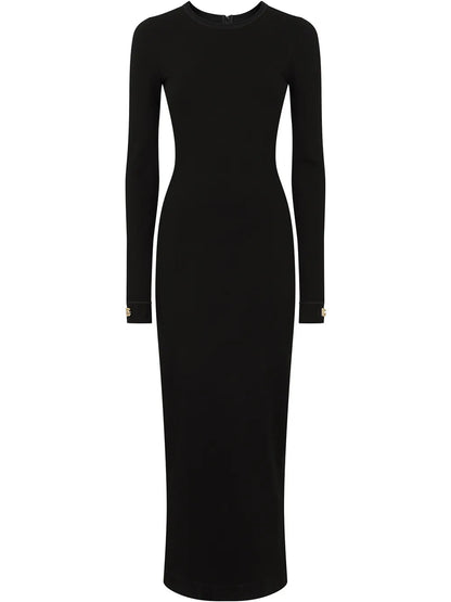 Logo-Appliqué Long-Sleeve Midi Dress