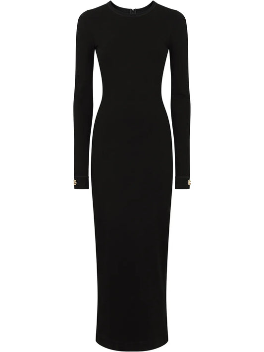 Logo-Appliqué Long-Sleeve Midi Dress