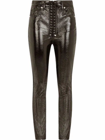 Eyelet-Detail Coated Skinny Jeans