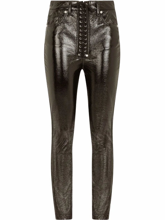Eyelet-Detail Coated Skinny Jeans