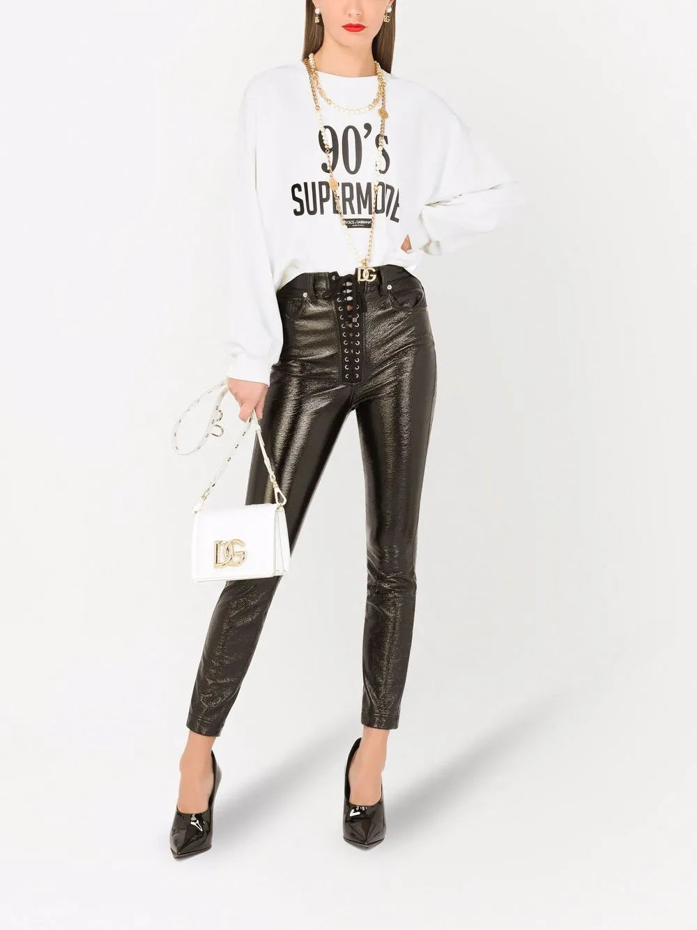 Eyelet-Detail Coated Skinny Jeans