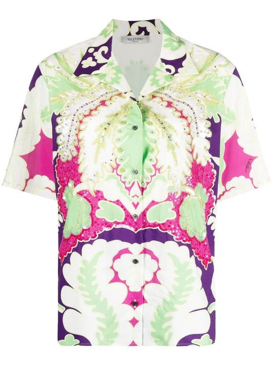 Embellished Floral-Print Shirt