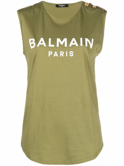 Button-Embellished Logo Tank Top