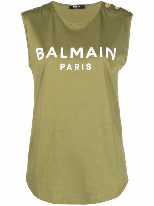 Button-Embellished Logo Tank Top