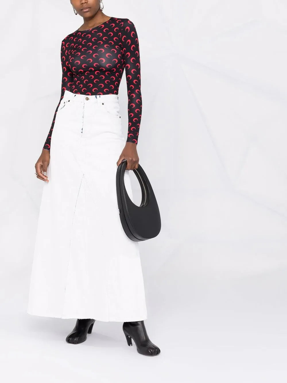 High-Waisted Denim Maxi Skirt