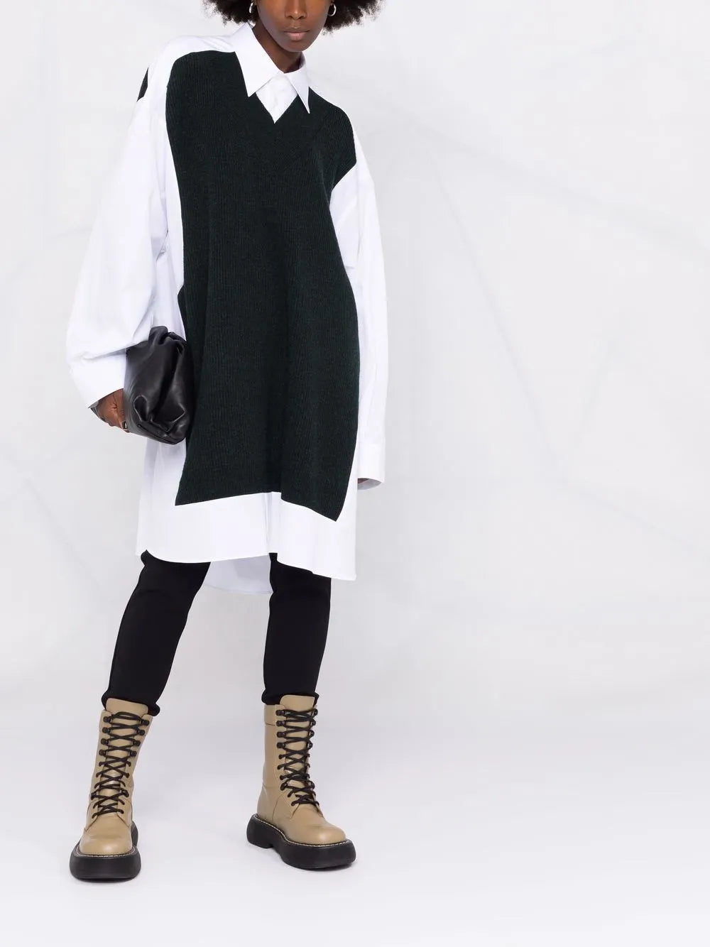Oversized Jumper-Panel Shirt Dress