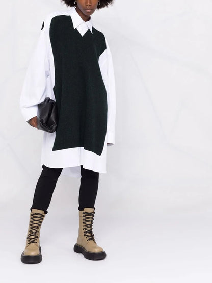 Oversized Jumper-Panel Shirt Dress