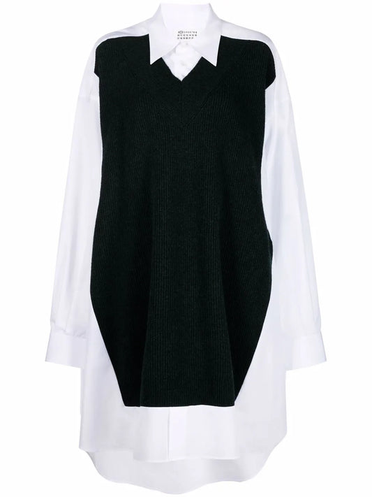 Oversized Jumper-Panel Shirt Dress