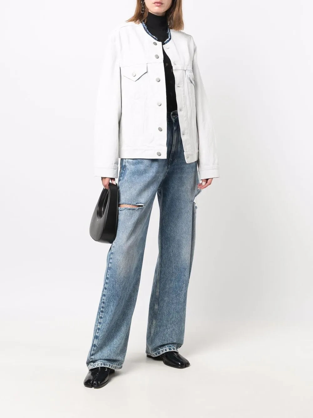 Collarless Denim Jacket