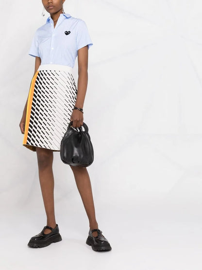 Short-Sleeved Heart-Embroidery Pinstriped Shirt