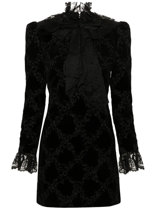 Pussy-Bow Collar Mini Dress