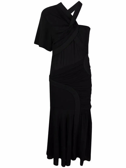 Single-Sleeve Midi Dress