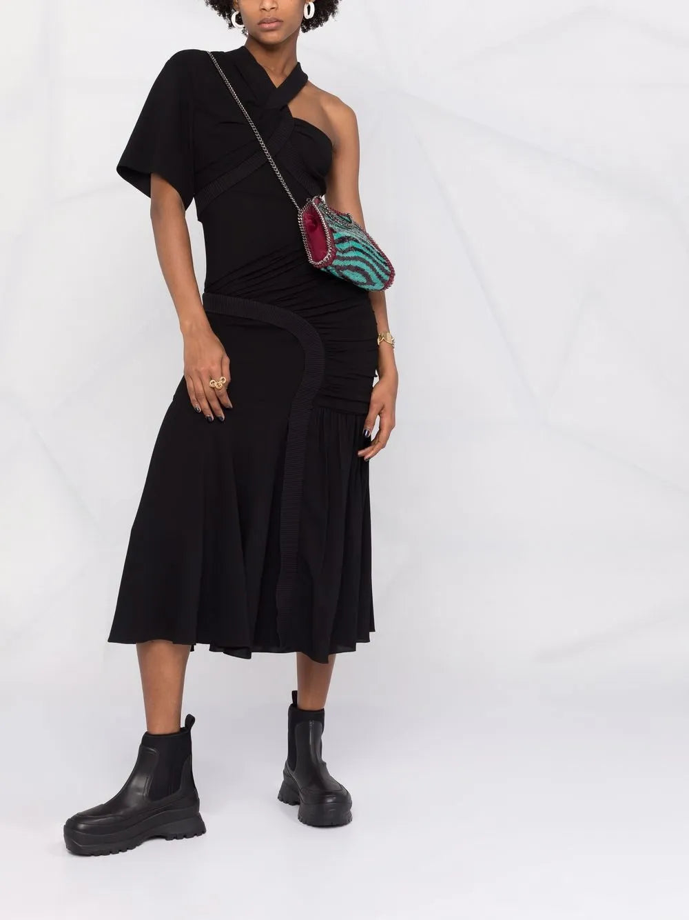 Single-Sleeve Midi Dress